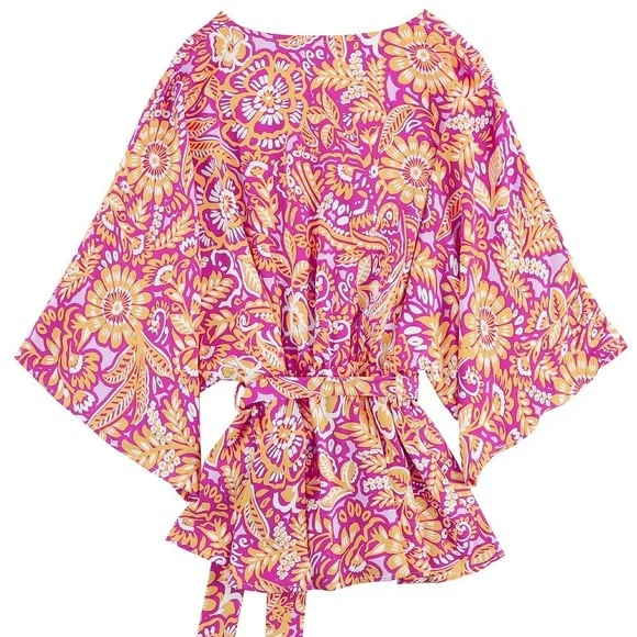 Boho Floral Print Belted Surplice Blouse Bohemian Top - Picture 15 of 15